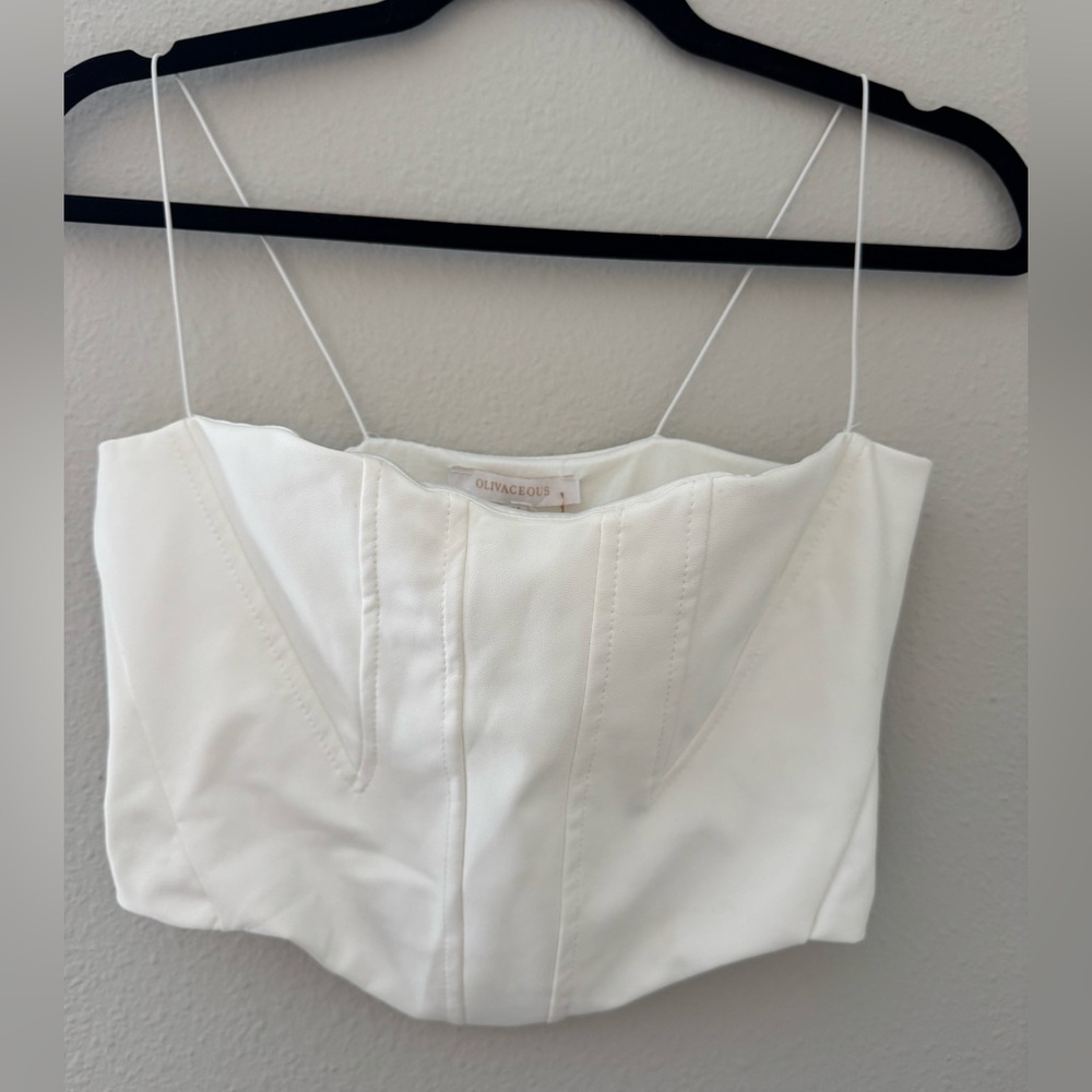White Faux Leather Corset Crop Top